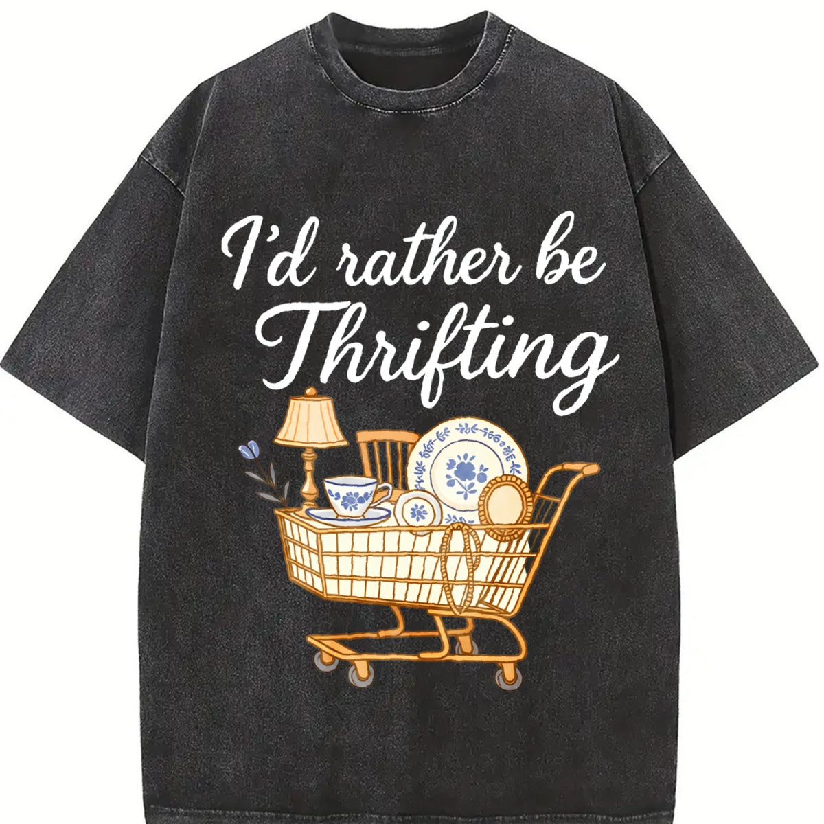I'd Rather Be Thrifting vintage washed oversized T-shirt in Black