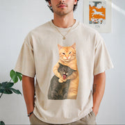 Cat Quarrel Moment Vintage Washed T-Shirt in Beige