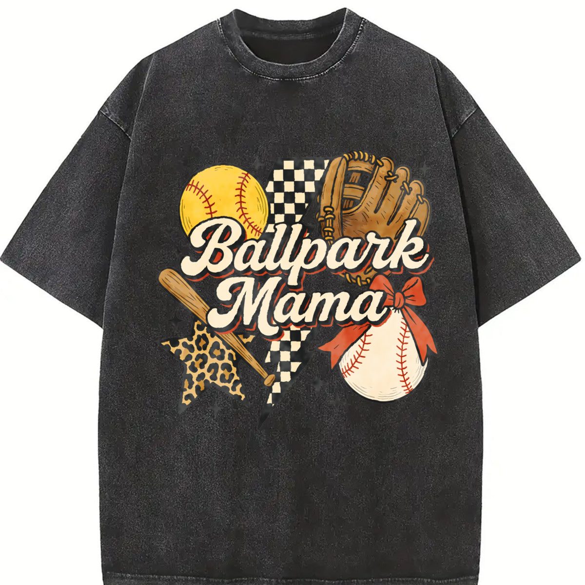 Ballpark Mama Vintage Washed T-Shirt in Black