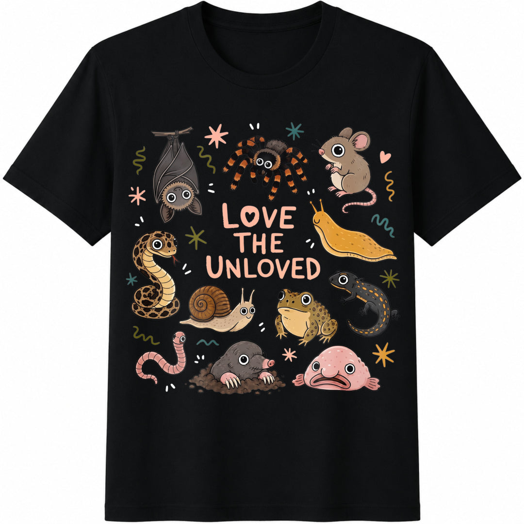 Love the Unloved Cute Weird Animal Cotton T-Shirt in Black
