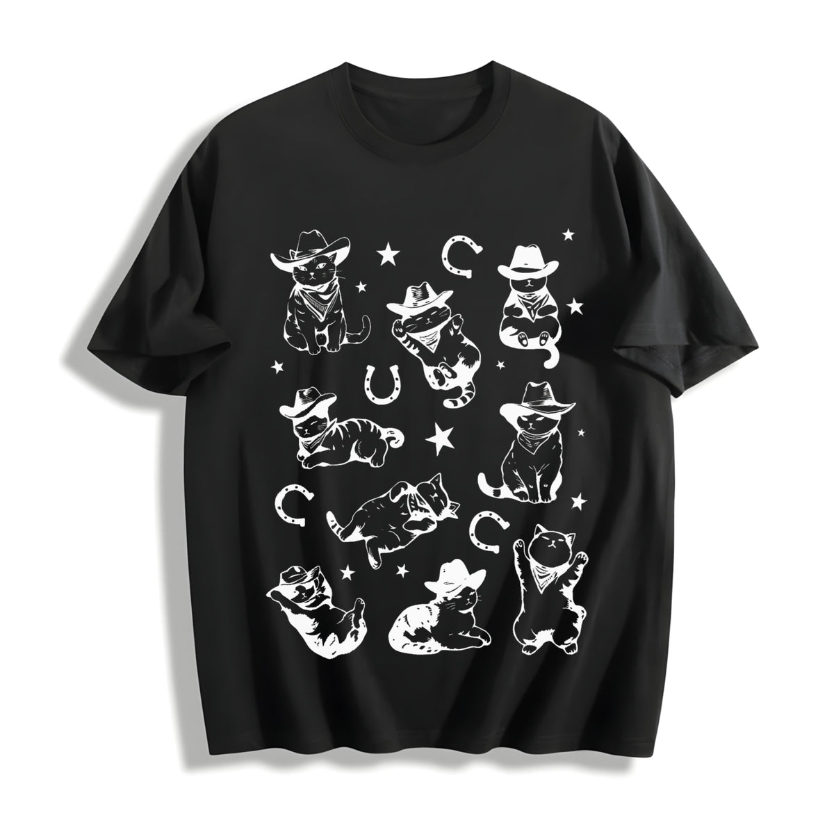Cowboy Cats and Kittens Western Cowboy Cotton T-Shirt in Black