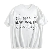 Letter Loose-fitting Pullover for Autumn & Winter Cotton T-Shirt in White