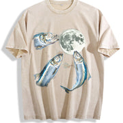 Sardine Howling to Moon Vintage Washed T-Shirt in Beige