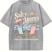 Salty Moms Beach Club Instant Retro Beach Girl Vintage Washed T-Shirt in Gray