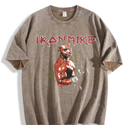 Iron Mike Old School Rock Band Retro Boxing Style Custom vintage washed oversized T-shirt in Brown