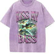 Kiss My Bass Fishing Vintage Washed T-Shirt in Purple