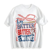Retro Baseball Batter Swing Cotton T-Shirt in White
