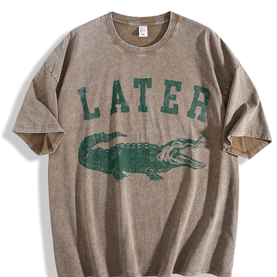 Later Alligator Gator Joke Saying for Ladies Cute Ladies Vintage Washed T-Shirt in Brown