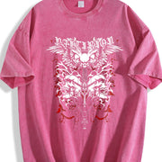 Avant-garde Neutral Retro Loose Black Short-sleeved Vintage Washed T-Shirt in Red