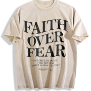 Retro 230 Pure 'FAITH OVER FEAR' Letter Fashionable vintage washed oversized T-shirt in Beige