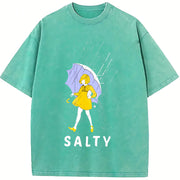 Salty Rain Girl Vintage Washed T-Shirt in Blue