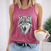 Wolf Portrait Women's Color Cotton Tank Top in Red