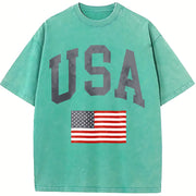 USA Flag Collegiate vintage washed oversized T-shirt in Blue