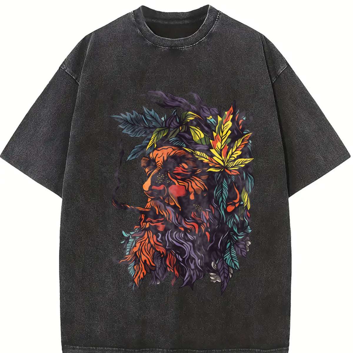 Retro Dark Background Vintage Washed T-Shirt in Black