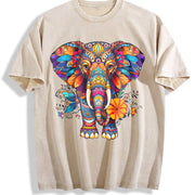 Elephant Fashionable Vintage Washed T-Shirt in Beige
