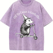 Off To Cause A Kerfuffle Opossum Scooter Mental Health vintage washed oversized T-shirt in Purple
