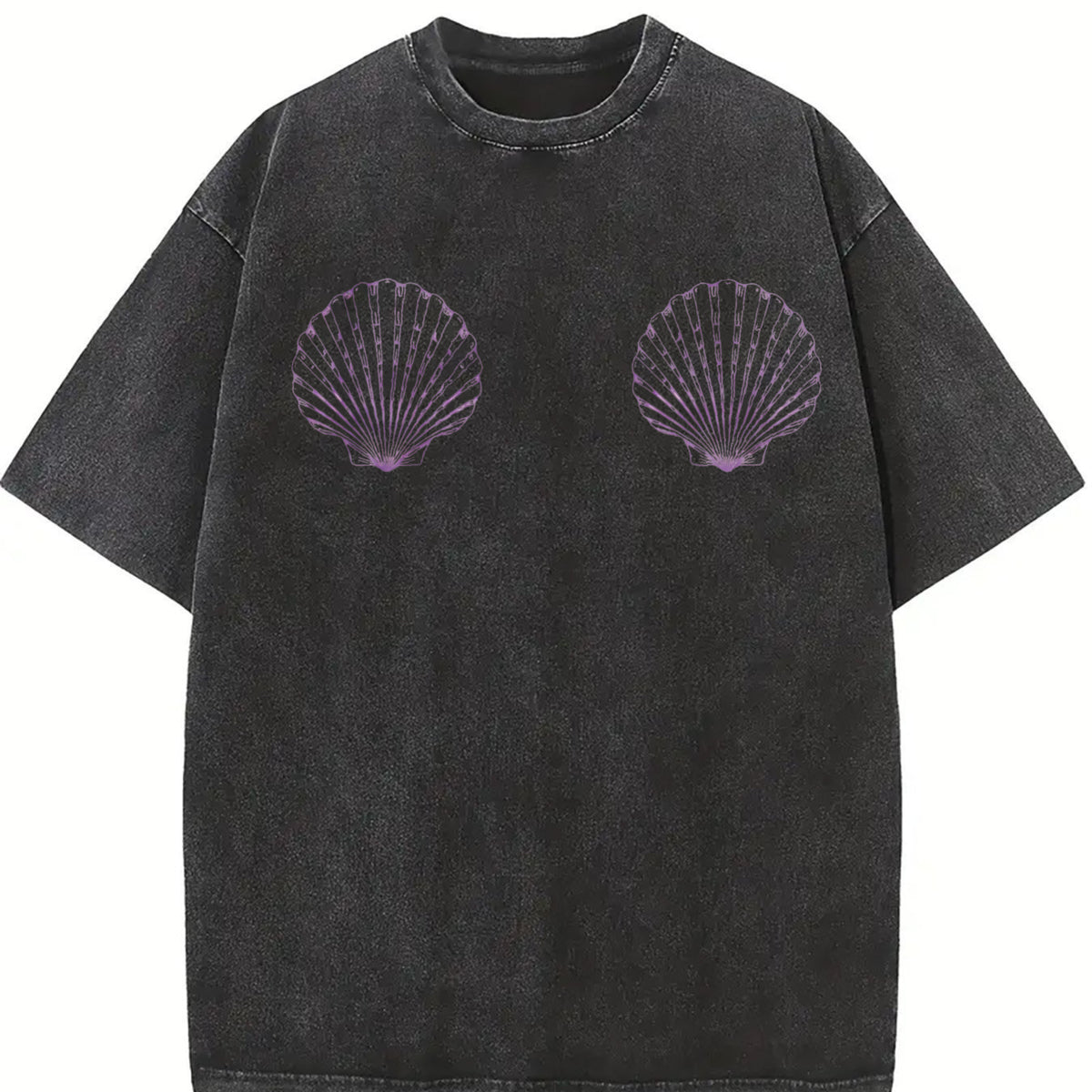 Custom Seashell Bra Vintage Washed T-Shirt in Black