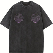 Custom Seashell Bra Vintage Washed T-Shirt in Black