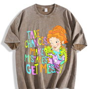 Take Chances Make Mistakes Get Messy Vintage Washed T-Shirt in Brown