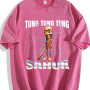 Tung Sahur Trendy vintage washed oversized T-shirt in Red