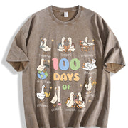 100 Days of School Goose Teacher Vintage Washed T-Shirt in Brown