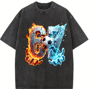 67 Fire and Ice Soccer Vintage Washed T-Shirt in Black