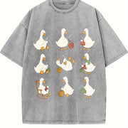 Cute Goose Crocheting Vintage Washed T-Shirt in Gray