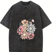 Grow in Grace 2 Peter 3:18 Floral Vintage Washed T-Shirt in Black