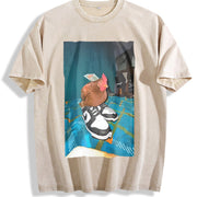 Dripped Out Chicken with shoes chicken vintage washed oversized T-shirt in Beige