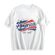 USA Flag America 250th Anniversary Cotton T-Shirt in White