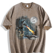 Dragon Castle Dark Art Vintage Washed T-Shirt in Brown