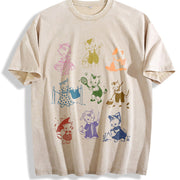 Cute Kitten 1950's Story Book Vintage Washed T-Shirt in Beige