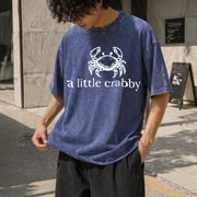 A Little Crabby Minimalist Beach Vintage Washed T-Shirt in Blue