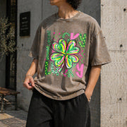 Lucky Shamrock St Patrick’s Day Vintage Washed T-Shirt in Brown