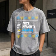 Nice Naughty Jewish Hanukkah Vintage Washed T-Shirt in Gray
