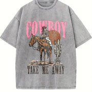 Cowboy Take Me Away vintage washed oversized T-shirt in Gray