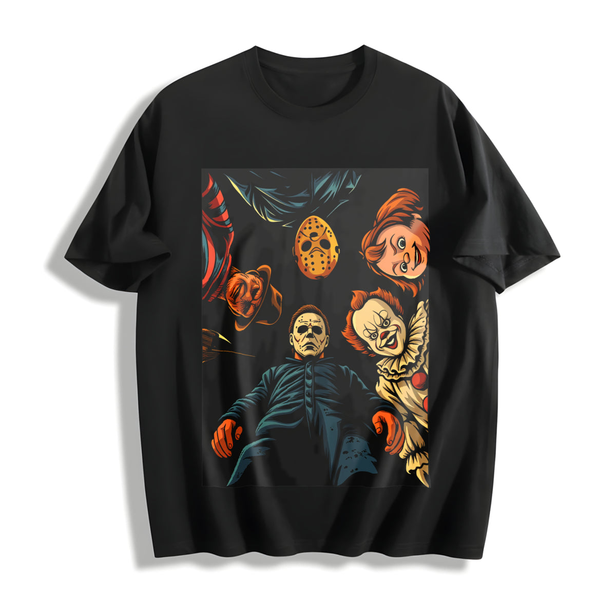 Retro Halloween Characters Cotton T-Shirt in Black