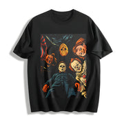 Retro Halloween Characters Cotton T-Shirt in Black