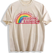 Take a Look It's in a Book Reading Rainbow vintage washed oversized T-shirt in Beige