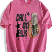 Faith Inspired with Call on Jesus Soft for Daily Wear and vintage washed oversized T-shirt in Red