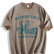 Support Local Street Cats 90s Vintage Washed T-Shirt in Brown
