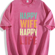 Happy Wife Happy Life Vintage Washed T-Shirt in Red