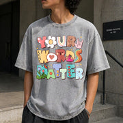 Your Words Matter Special Education Teacher Vintage Washed T-Shirt in Gray