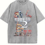 Resident Evil 2 You Died horror Game soft game movie game vintage washed oversized T-shirt in Gray