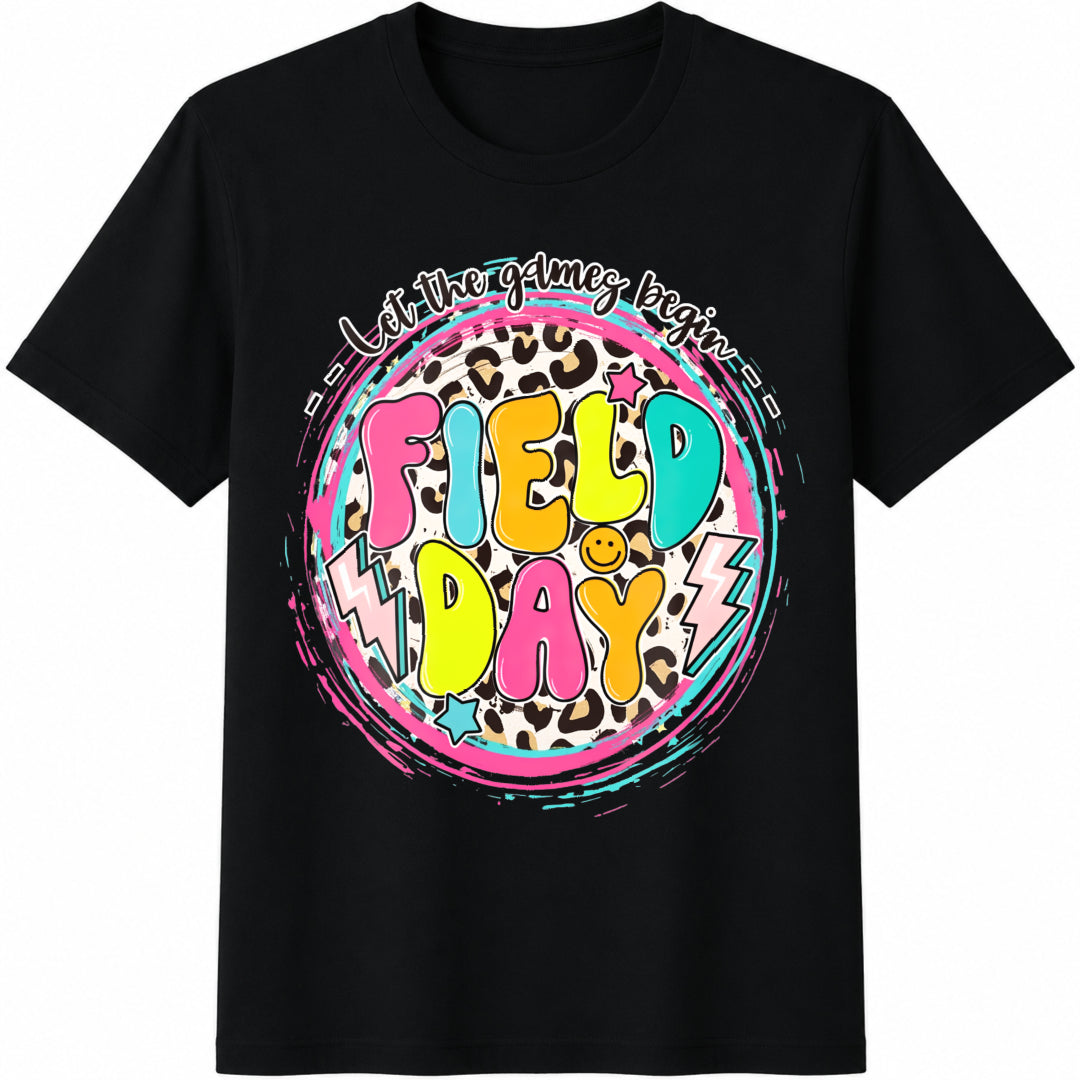 Retro Field Day Teacher Friendship Bracelet Cotton T-Shirt in Black