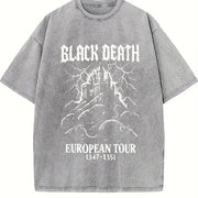 Black Death Gothic Plague Rats Castle Medieval Dark Humor Vintage Washed T-Shirt in Gray