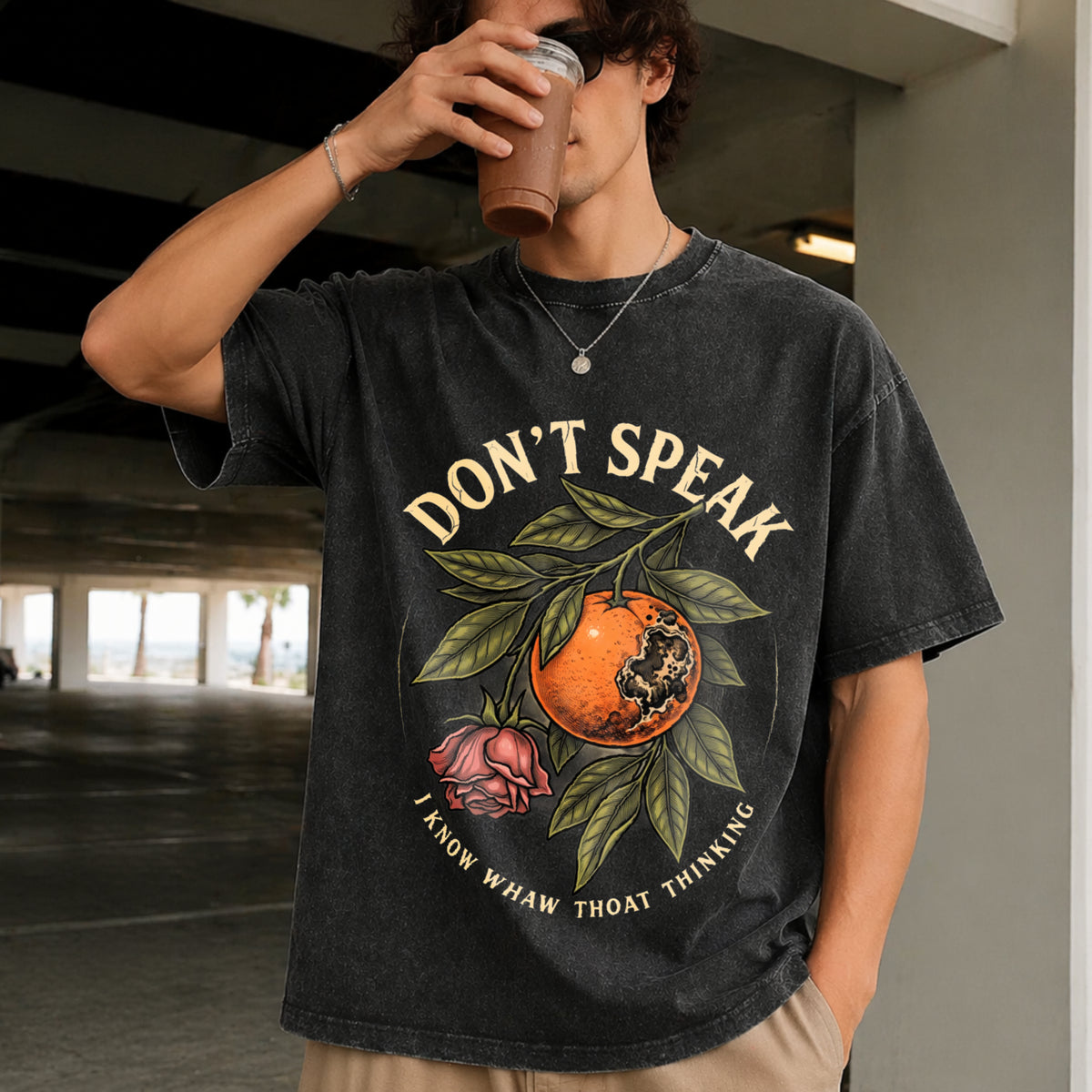 Don't Speak 90s Rock Vintage Washed T-Shirt in Black