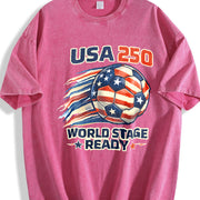 USA 250 World Stage Ready Soccer Vintage Washed T-Shirt in Red