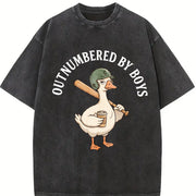 Boy Mom Goose Outnumbered by Boys Baseball Vintage Washed T-Shirt in Black