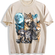 Three Wolves Moon 90s Vintage Washed T-Shirt in Beige